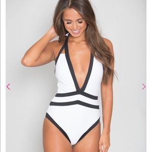 White & Black Colorblock One Piece